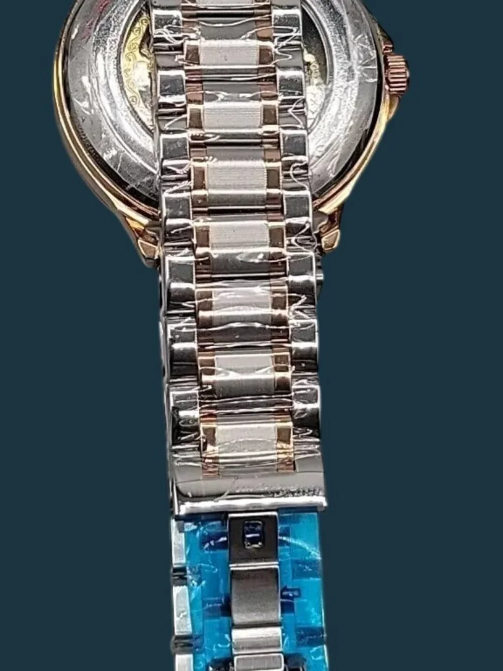 Luminous Mens Skeleton Automatic Watch 42mm T22k Gold Plated Diamond Markers